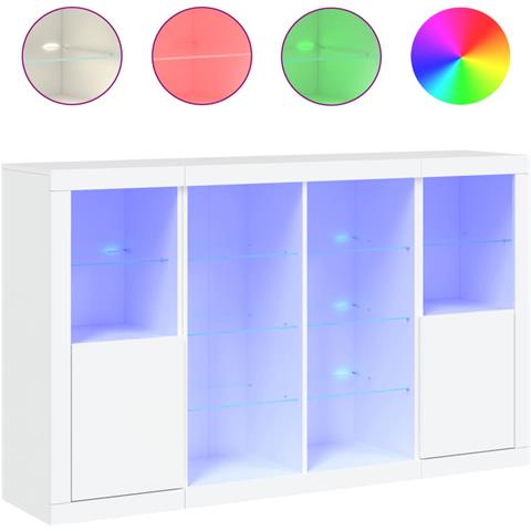 Credenze Con Luci Led 3 Pz Bianche In Legno Multistrato - Foto 2