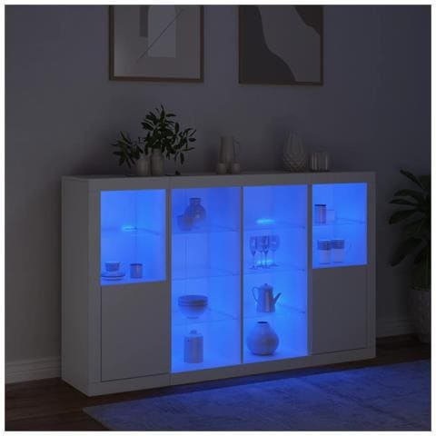 Credenze Con Luci Led 3 Pz Bianche In Legno Multistrato - Foto 3