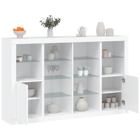 Credenze Con Luci Led 3 Pz Bianche In Legno Multistrato - Foto 1