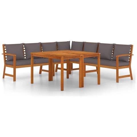 Set da Pranzo Giardino 7pz con Cuscini Legno Massello di Acacia - Foto 1