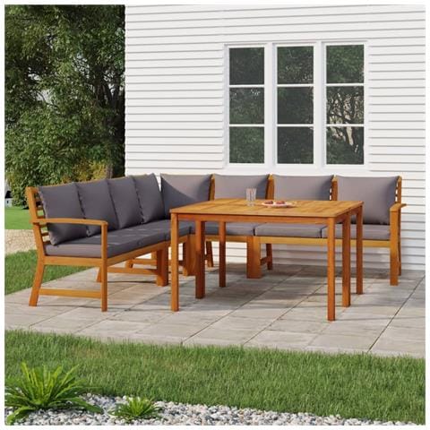 Set da Pranzo Giardino 7pz con Cuscini Legno Massello di Acacia - Foto 8
