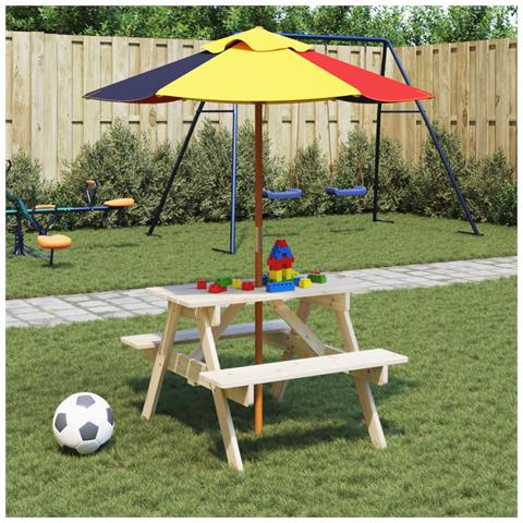 Tavolo Da Picnic Per 4 Bambini Con Foro Ombrellone Legno Abete - Foto 3