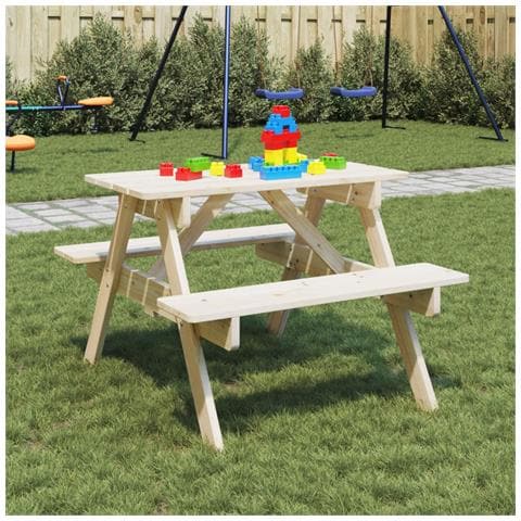 Tavolo Da Picnic Per 4 Bambini Con Foro Ombrellone Legno Abete - Foto 1