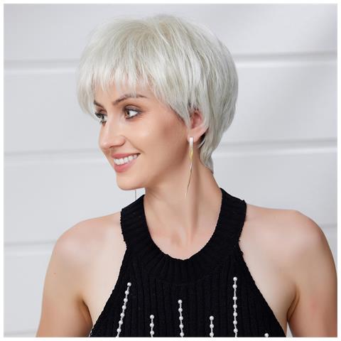 Parrucca Corta Chic Da Donna, Regolabile E Traspirante Silver+gold - Foto 2