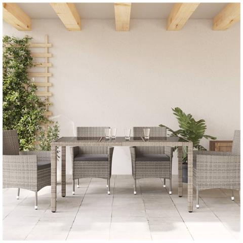Tavolo Da Giardino Piano In Vetro Grigio 150x90x75cm Polyrattan - Foto 3