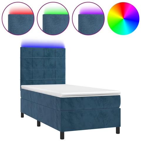 Letto a Molle con Materasso e LED Blu Scuro 90x200cm in Velluto - Foto 1