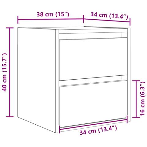 Comodino a Muro Rovere Fumo 38x34x40 cm - Foto 2
