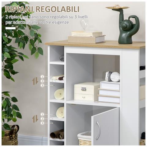 Carrello da Cucina con Armadietto e Ripiani Regolabili, Ruote Girevoli e Freno, 75x39.5x88 cm, Bianco - Foto 2