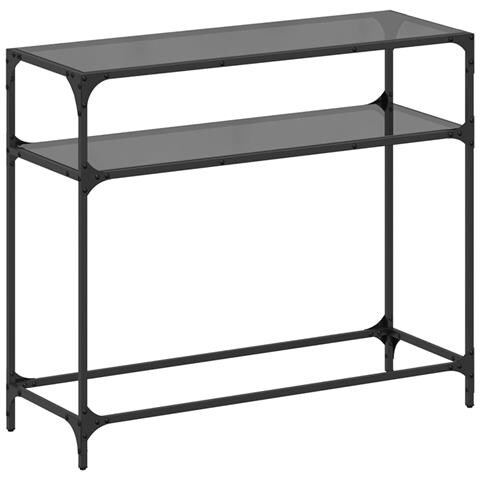 Tavolino Consolle Con Piano In Vetro Nero 98x35x81cm In Acciaio - Foto 2