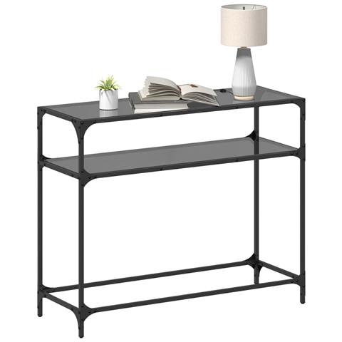 Tavolino Consolle Con Piano In Vetro Nero 98x35x81cm In Acciaio - Foto 3
