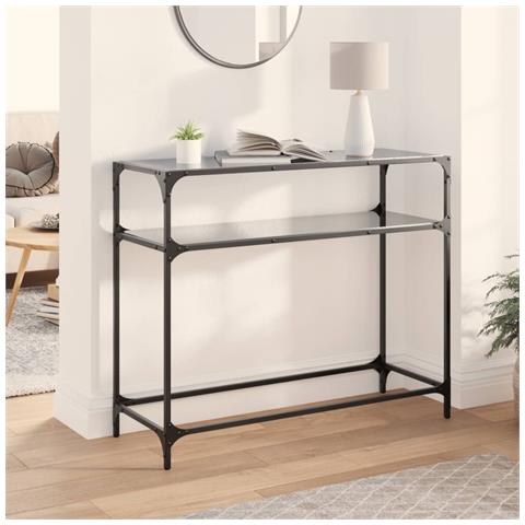 Tavolino Consolle Con Piano In Vetro Nero 98x35x81cm In Acciaio - Foto 1