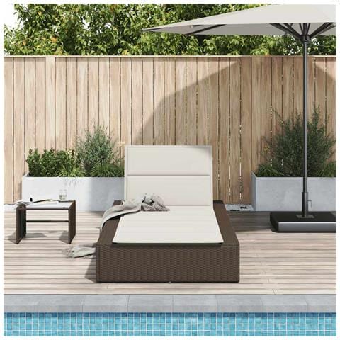Lettino Prendisole Con Cuscino Galleggiante Marrone Polyrattan - Foto 3