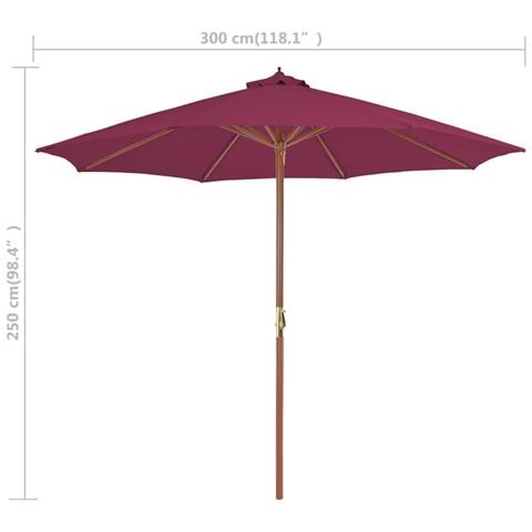 Ombrellone Da Esterni Con Palo In Legno 300 Cm Rosso Bordò - Foto 7