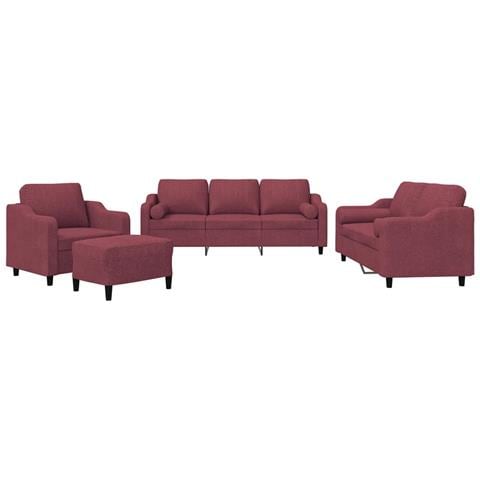 Set di Divani 4 pz con Cuscini Rosso Vino in Tessuto - Foto 1