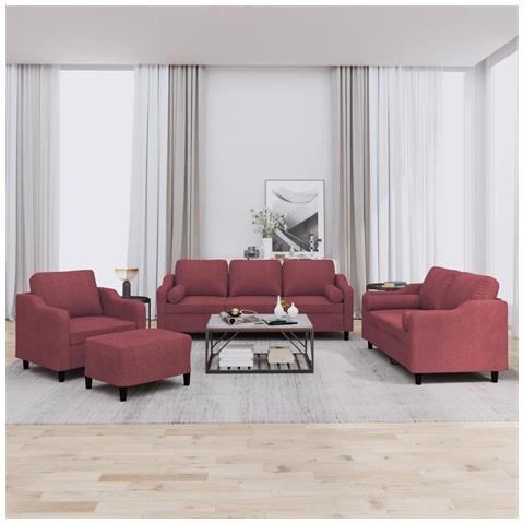 Set di Divani 4 pz con Cuscini Rosso Vino in Tessuto - Foto 2