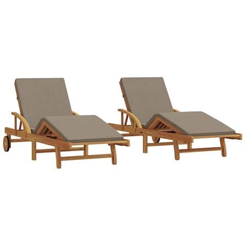Lettini 2 pcs con Cuscini e Ruote in legno massello di acacia tortora, Lettino Pieghevole con Ruote e Cuscino in legno massello di acacia tortora - Foto 1
