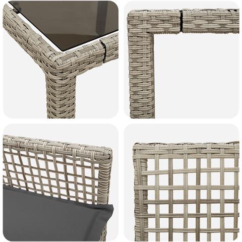 Set da pranzo da giardino 7 pezzi con cuscini grigio chiaro in polyrattan - Foto 9