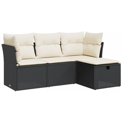 Set Divani da Giardino 4 pz con Cuscini Nero in Polyrattan - Foto 1