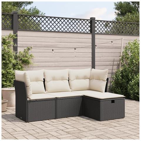 Set Divani da Giardino 4 pz con Cuscini Nero in Polyrattan - Foto 2