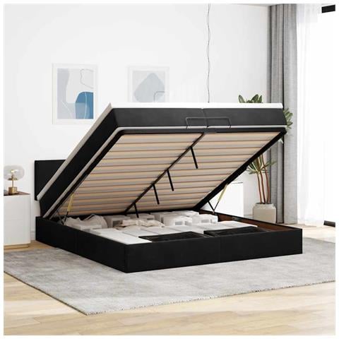Struttura Letto Pouf con Materasso Nero 200x200 cm in Velluto - Foto 2
