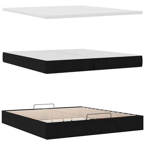 Struttura Letto Pouf con Materasso Nero 200x200 cm in Velluto - Foto 9
