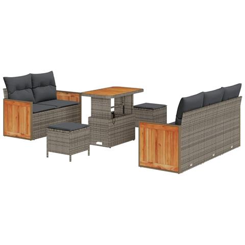 Set Divano da Giardino con cuscino 8 pcs Grigio Poly Rattan - Foto 1