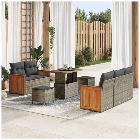 Set Divano da Giardino con cuscino 8 pcs Grigio Poly Rattan - Foto 2