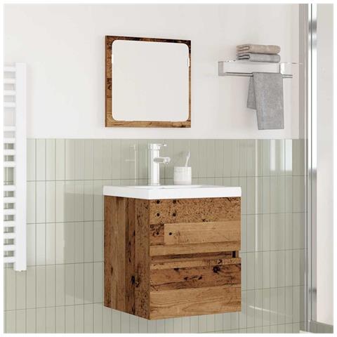 Set di mobili per il bagno 3 pcs Legno Antico e Bianco Media - Foto 2