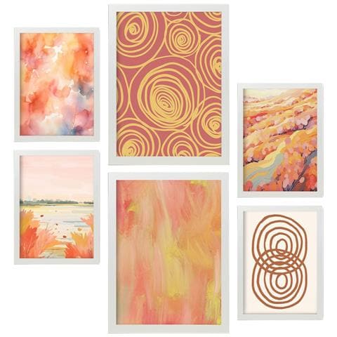 Set Di 6 Stampe Germogli D'arancia In Dipinti Decorativi Estetici Astratti Per Il Tuo Soggiorno, Camera Da Letto, Casa A3 & A4 Cornice Bianca - Foto 1