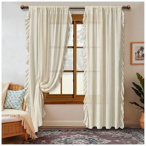 Tenda Oscurante Con Occhielli E Pizzo A Spina Di Pesce - Stile Vintage, Protezione Della Privacy L - Foto 2