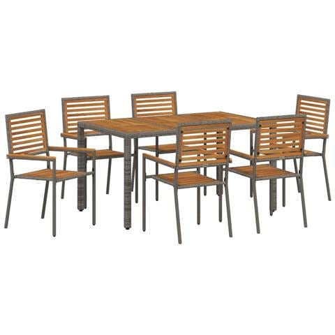 Set da Pranzo per Giardino 7 pcs Grigio e Marrone polyrattan - Foto 1