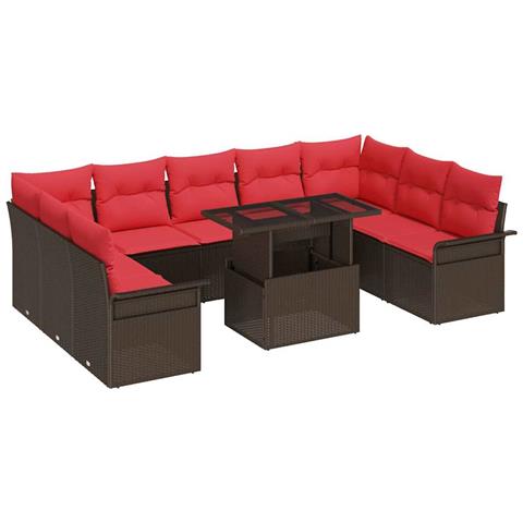 Set Divano da Giardino 10 pcs Marrone Rattan in Polipropilene - Foto 1