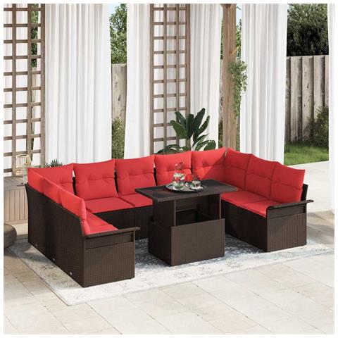 Set Divano da Giardino 10 pcs Marrone Rattan in Polipropilene - Foto 2