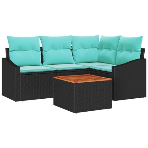 Set Divano da Giardino con cuscino 5 pcs Nero polyrattan - Foto 1