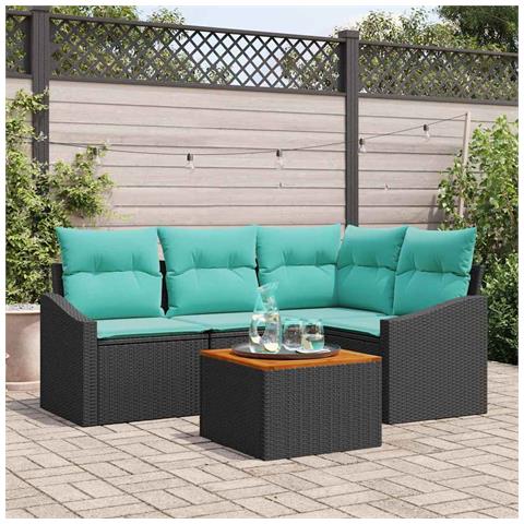 Set Divano da Giardino con cuscino 5 pcs Nero polyrattan - Foto 2