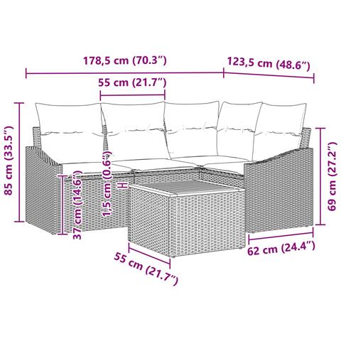 Set Divano da Giardino con cuscino 5 pcs Nero polyrattan - Foto 9