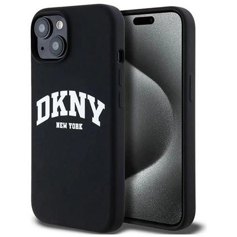 Dkny Liquid Silicone ""nero Con Logo Bianco Magsafe"" Custodia Per Iphone 14 / 15 / 13 - Foto 1