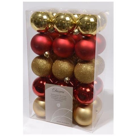 30 Palline 6cm Oro Rosso Natale Addobbi Decoro Albero - Foto 1