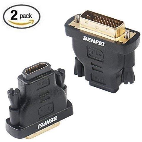 Dvi A Hdmi Bidirezionale Dvi (dvi-d) Al Maschio Di Hdmi Alladattatore Femminile Con Dorato Cord 2 Pack - Foto 1