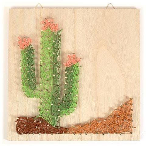Set Cornice In Legno String Art 22 X 22 Cm - Cactus - Foto 1