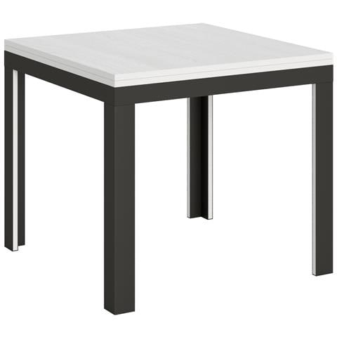 Tavolo Apribile 90x90/180 Cm Linea Libra Telaio Antracite - Bianco Frassino - Foto 4