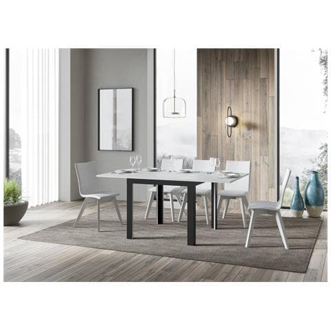 Tavolo Apribile 90x90/180 Cm Linea Libra Telaio Antracite - Bianco Frassino - Foto 2