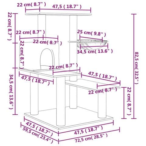 Albero Per Gatti Con Tiragraffi In Sisal Grigio Chiaro 82,5 Cm - Foto 6