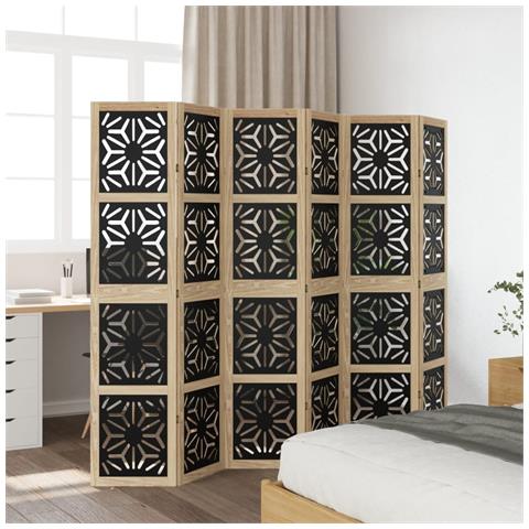 Divisorio Ambienti 6 Pannelli Marrone E Nero Legno Di Paulownia - Foto 3