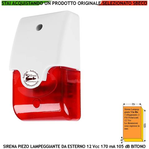 Sirena Trasduttore Piezoelettrico Lampeggiante Per Antifurto Da Parete Esterna Melodia Bitonale Da 1500 A 4000 Hz 105 - Foto 1