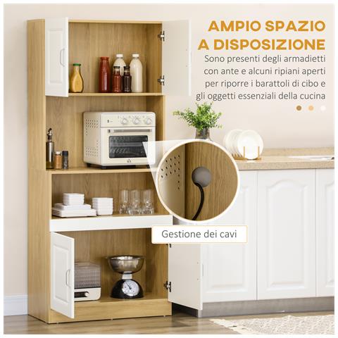 Mobile Dispensa Alto In Truciolato A 4 Ante Con Armadietti E Ripiano Aperto, 80x40x180 Cm - Foto 2