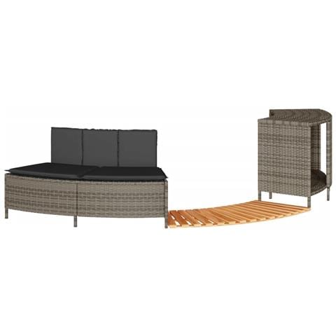 Bordo per Spa Grigio in Polyrattan e Legno Massello di Acacia - Foto 1