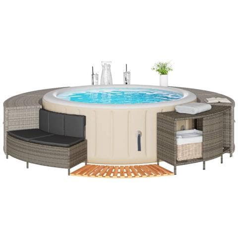 Bordo per Spa Grigio in Polyrattan e Legno Massello di Acacia - Foto 10
