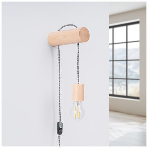 Lampada Da Parete Nimbi E27 Con Interruttore Sl. 1644 - Soppalco Lampada Da Parete Legno Naturale /bianco /nero 55x6x19 Cm - Foto 2
