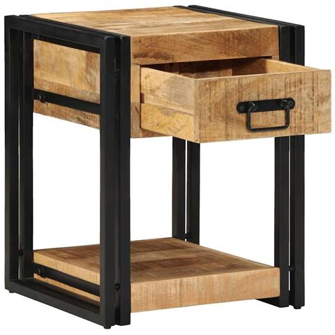Comodino 40x40x50 cm in Legno Grezzo Massello di Mango - Foto 1